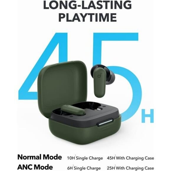 Wireless Earbuds Noise Cancelling Bluetooth 45H Playtime Mic Green IP54 Case - Picture 4 of 7